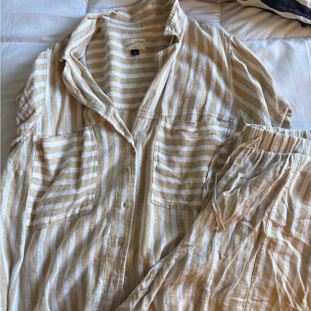 Universal Thread Beige and White Striped Button Down Shirt
